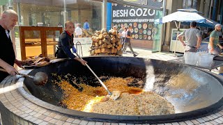 : The most delicious Uzbek pilaf is cooked in a giant wood-fired cauldron.