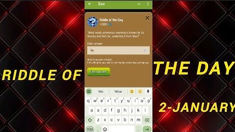 Riddle of the day today 2 January| zoo Riddle of the day code|zoo Riddle of the day answer