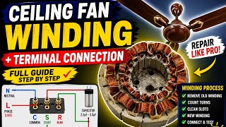Ceiling Fan Winding + Terminal Connection ⚡ Full Repair Guide | Start & Run Explained 💡 (Hindi)