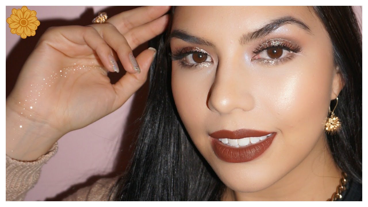 Brown Glittery Smokey Eye with Chocolate Lips YouTube