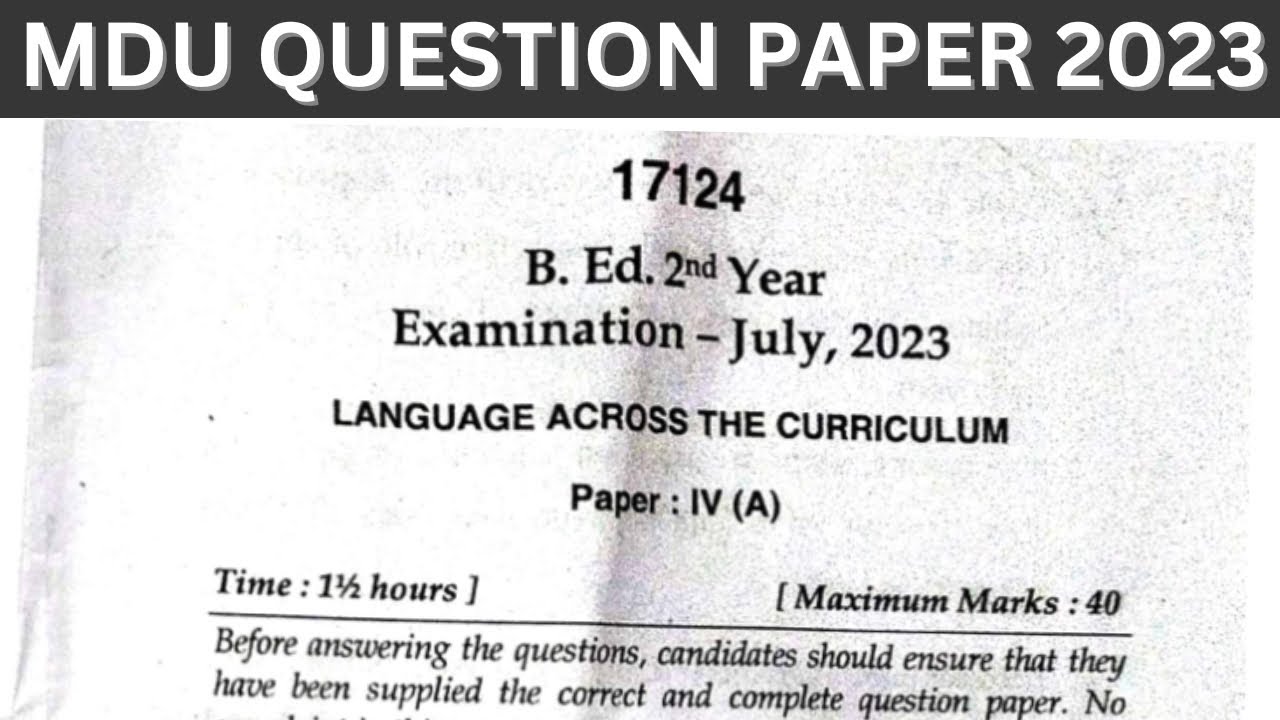 Mdu Question Paper MDU Language Across the Curriculum Question Paper 2023 Exam पाठ्यक्रम ...