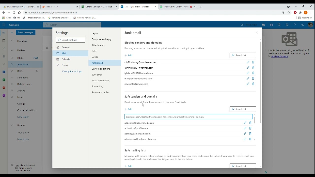 How to whitelist an e-mail on Outlook