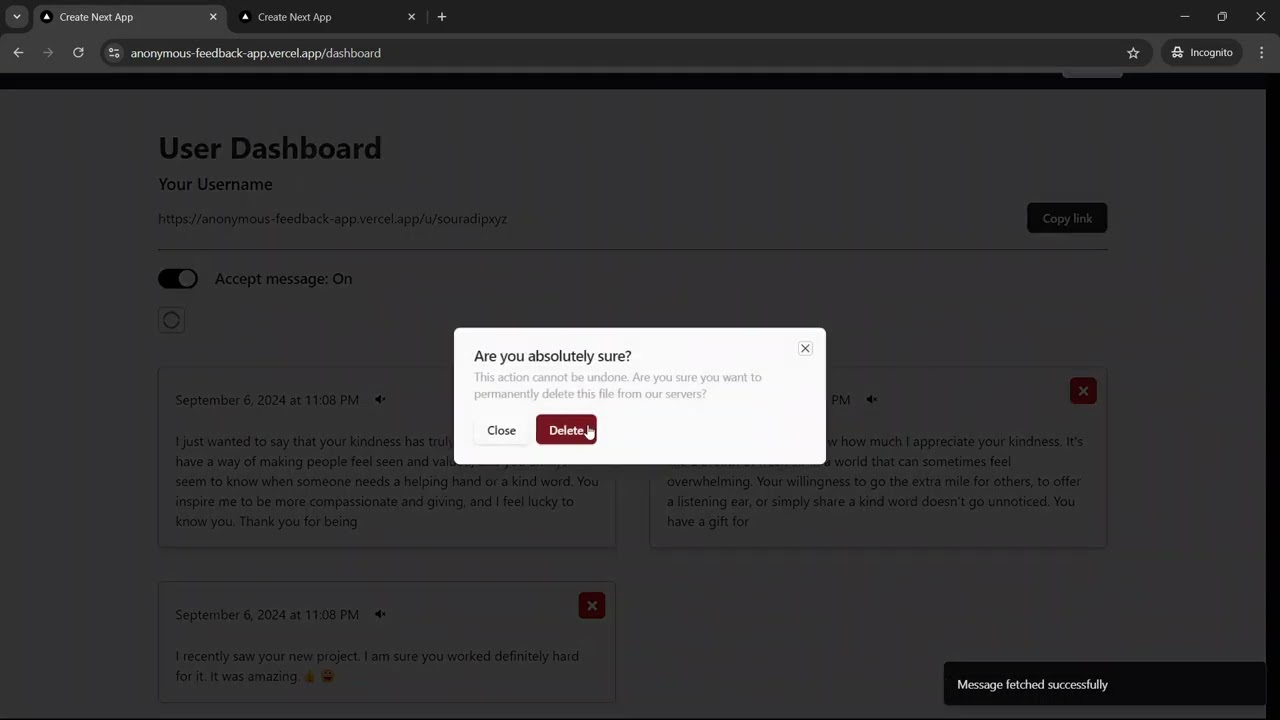 Anonymous messaging app demo.