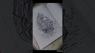 ⛵boat drawing with black pen