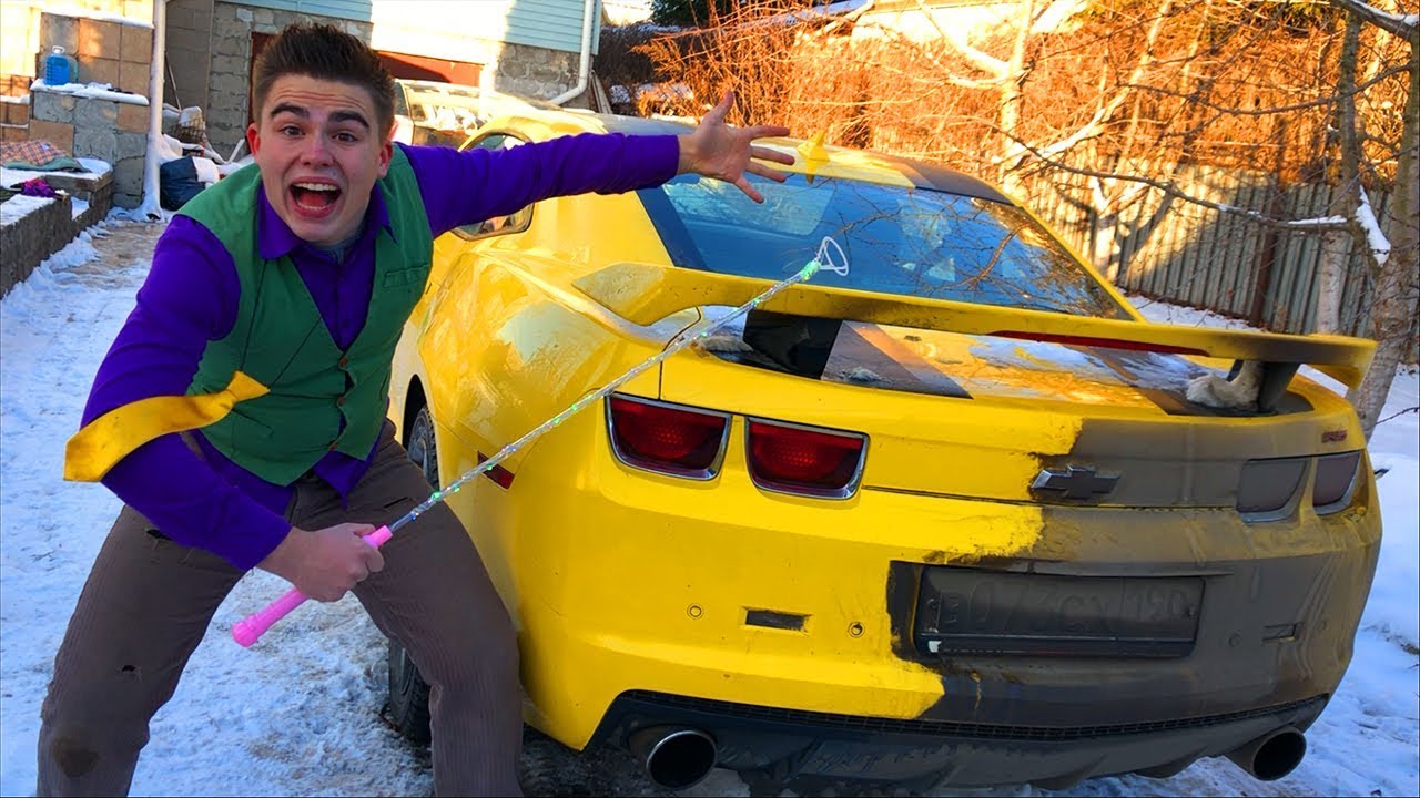 Mr. Joe in CAR WASH on Dirty Chevy Camaro & Purple Fat Man washed Cadillac CTS-V for Kids