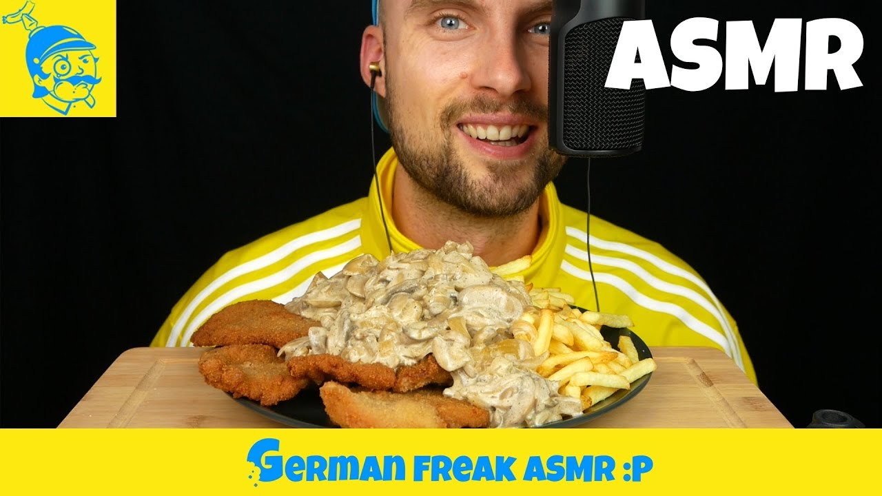 ASMR eating German HUNTER SCHNITZEL (Jägerschnitzel) - GFASMR