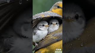 “A Mother Bird’s Love in Heavy Rain: Two Birds Protect Their Babies” 🌧️🐦💖