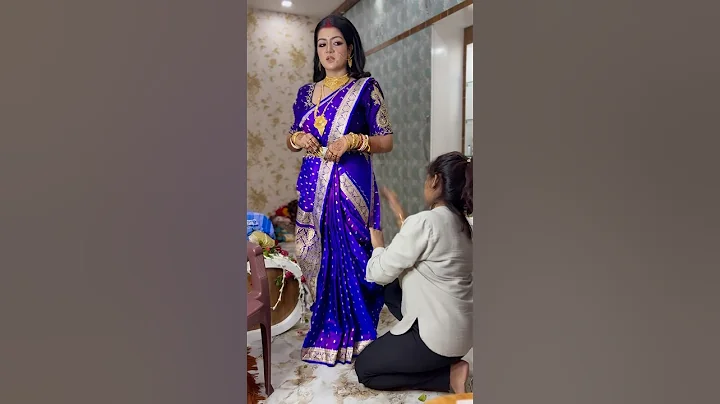 Saree draping 💙💙 #shorts #shortvideo #shortsfeed #makeup #viralvideo #vlog #trending #viral #video