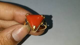 Red Coral Triangular D Ring - मग रतन - सन क अगठ