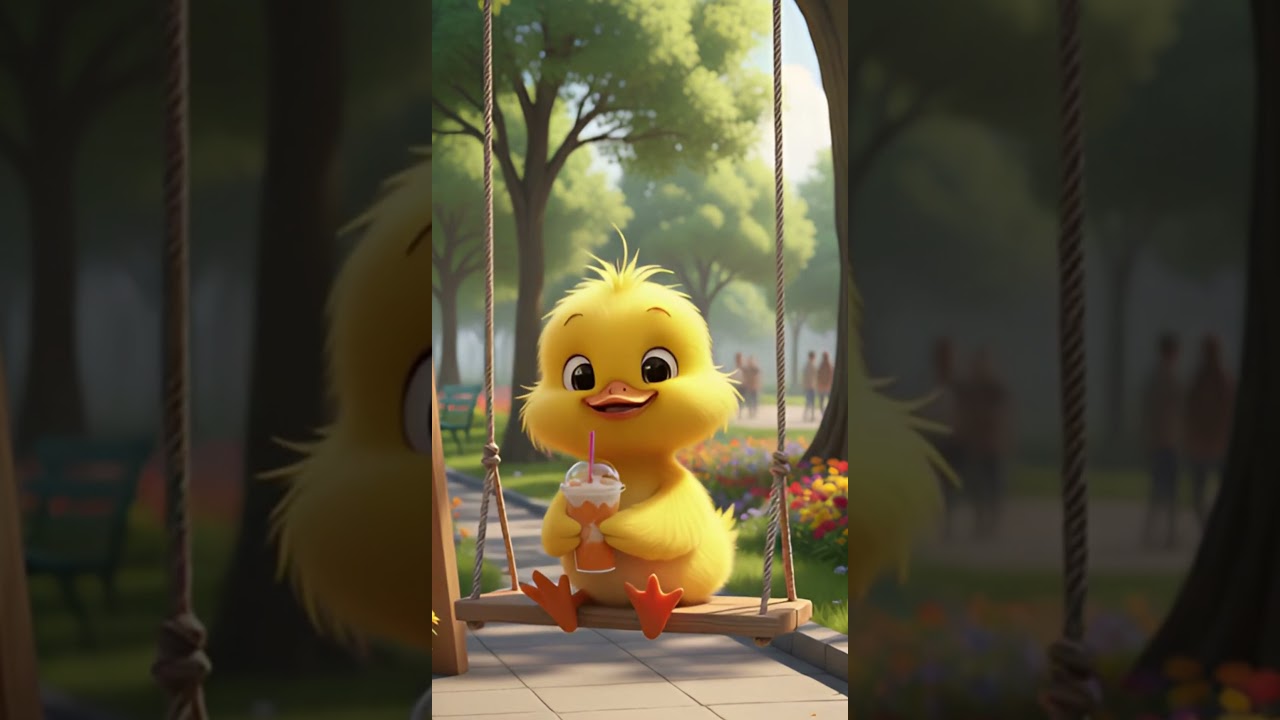 A duck is drinking carrot milk juice