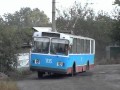 Trolleybus on unpaved road in Dobropilla