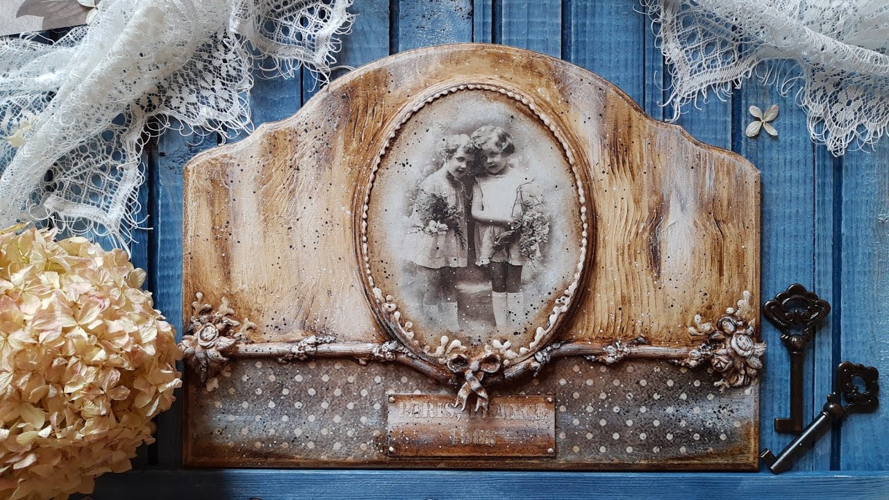 Wax aging ♡♡♡Retro decoupage panel with wood effect
