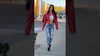 Denim With Red Jacket Fashion Style fashion model style