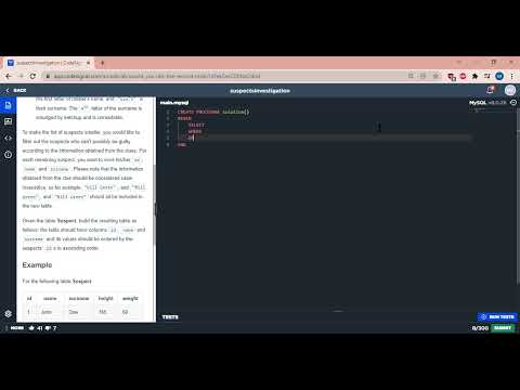 suspectsInvestigation CodeSignal MySQL SQL