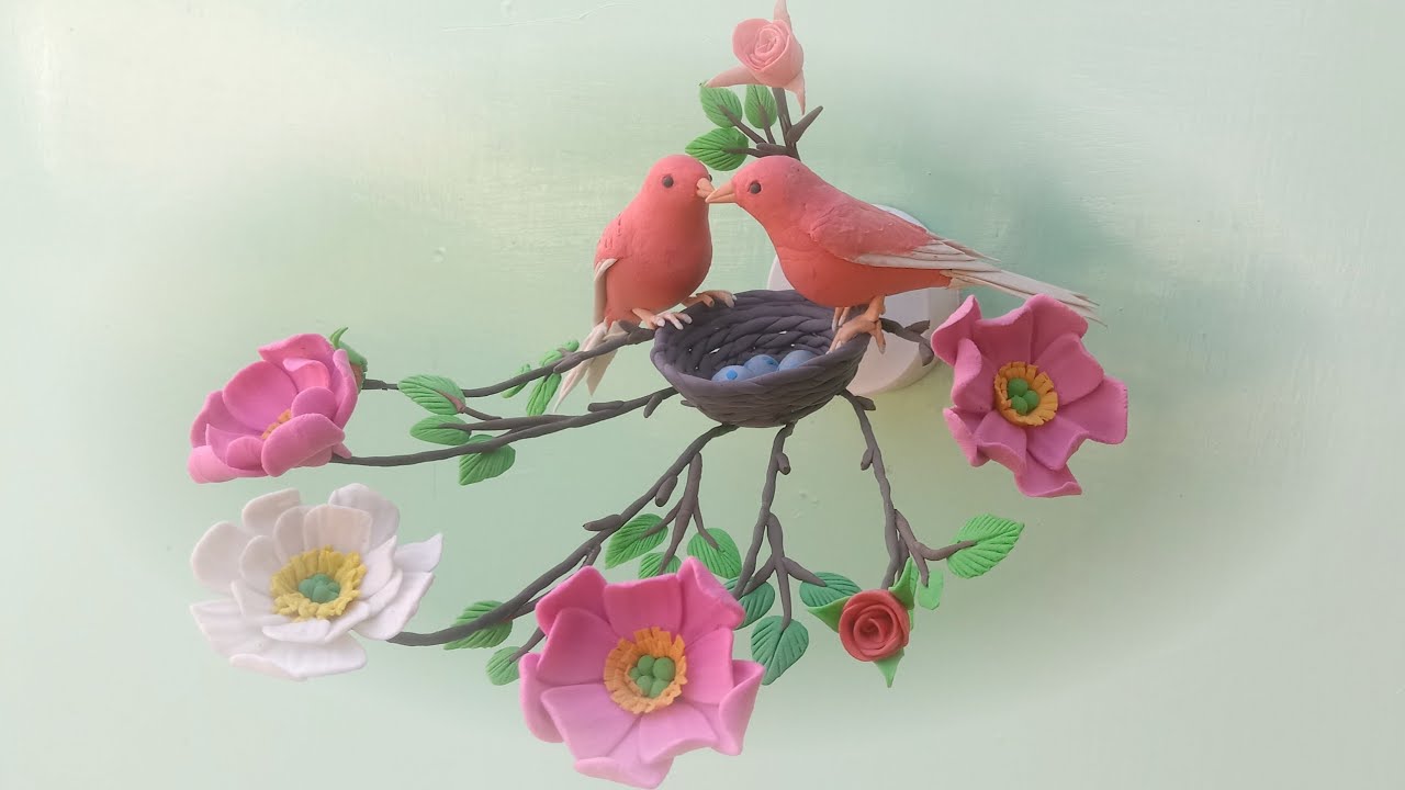 🌼 Crafting | Adorable Red Canaries: How to Create Cute Clay Birds | on Branches with Flowers!
