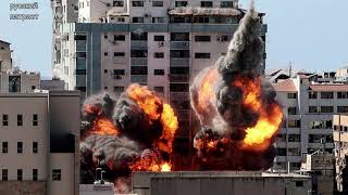Крушение многоэтажки с офисами СМИ в Газе после авиаудара попало на видео