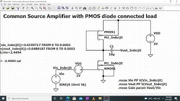 Analog VLSI Design LAB 2b | Analysis of Common source amplifier with diode connected load