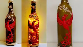 Easy Glass Bottle Art / Phoenix Design on Bottle/ Bottle Lamp