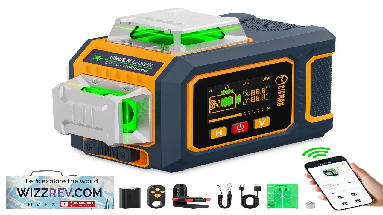 Лазерный нивелир CIGMAN CM S03, 12 линий, ЖК-дисплей, зеленый луч, 3x360°.