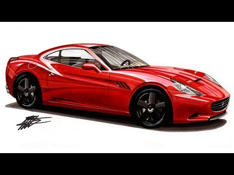 フェラーリ California デッサン画 Realistic Car Drawing - Ferrari California - Time Lapse - YouTube