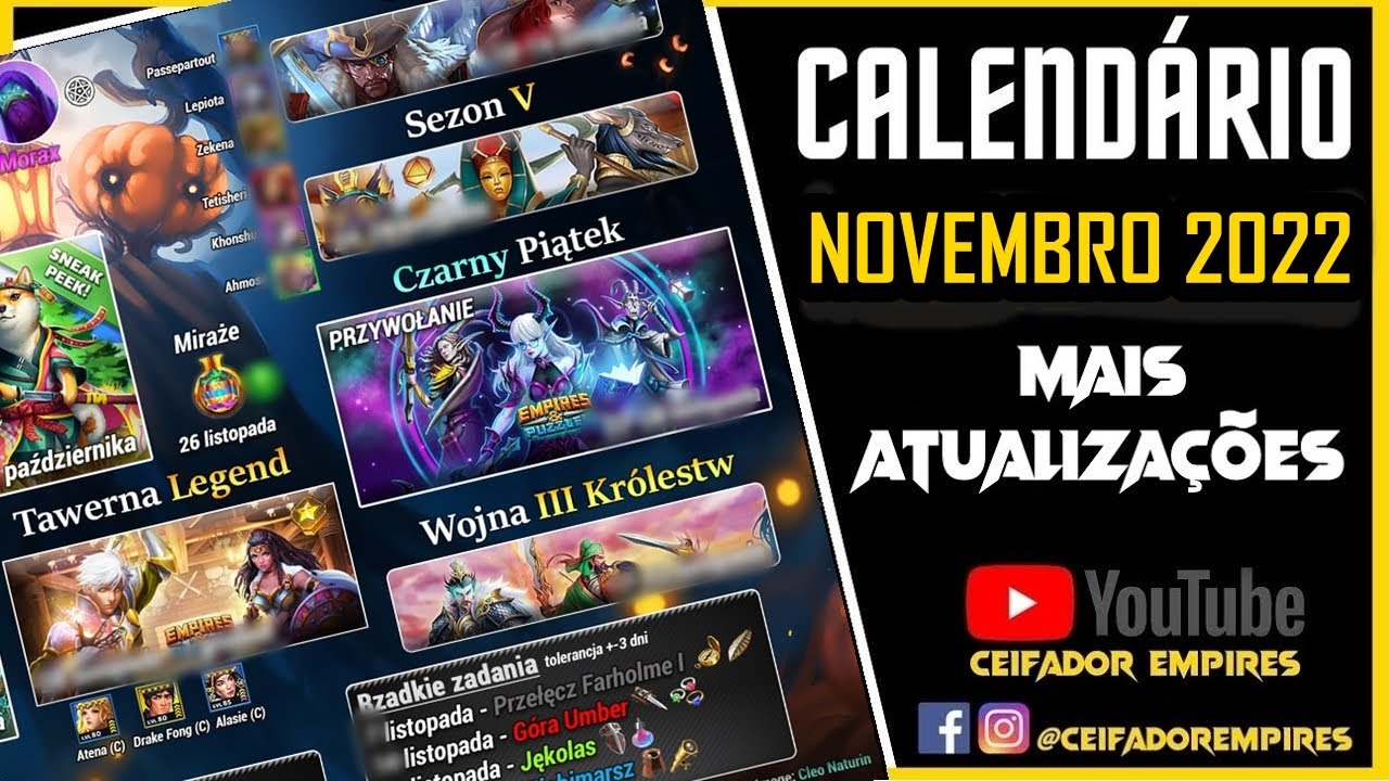 Calendário de Novembro 2022 Mais Atualizações (Empires And Puzzles