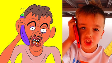 vlad and niki play with colored toy blocks funny drawing meme | build three level house