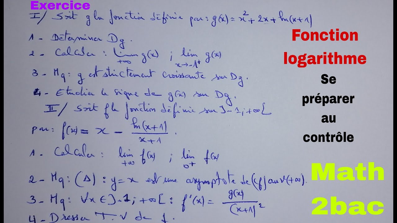 fonction logarithme.......math 2bac ...se preparer au controle ou lexamen national