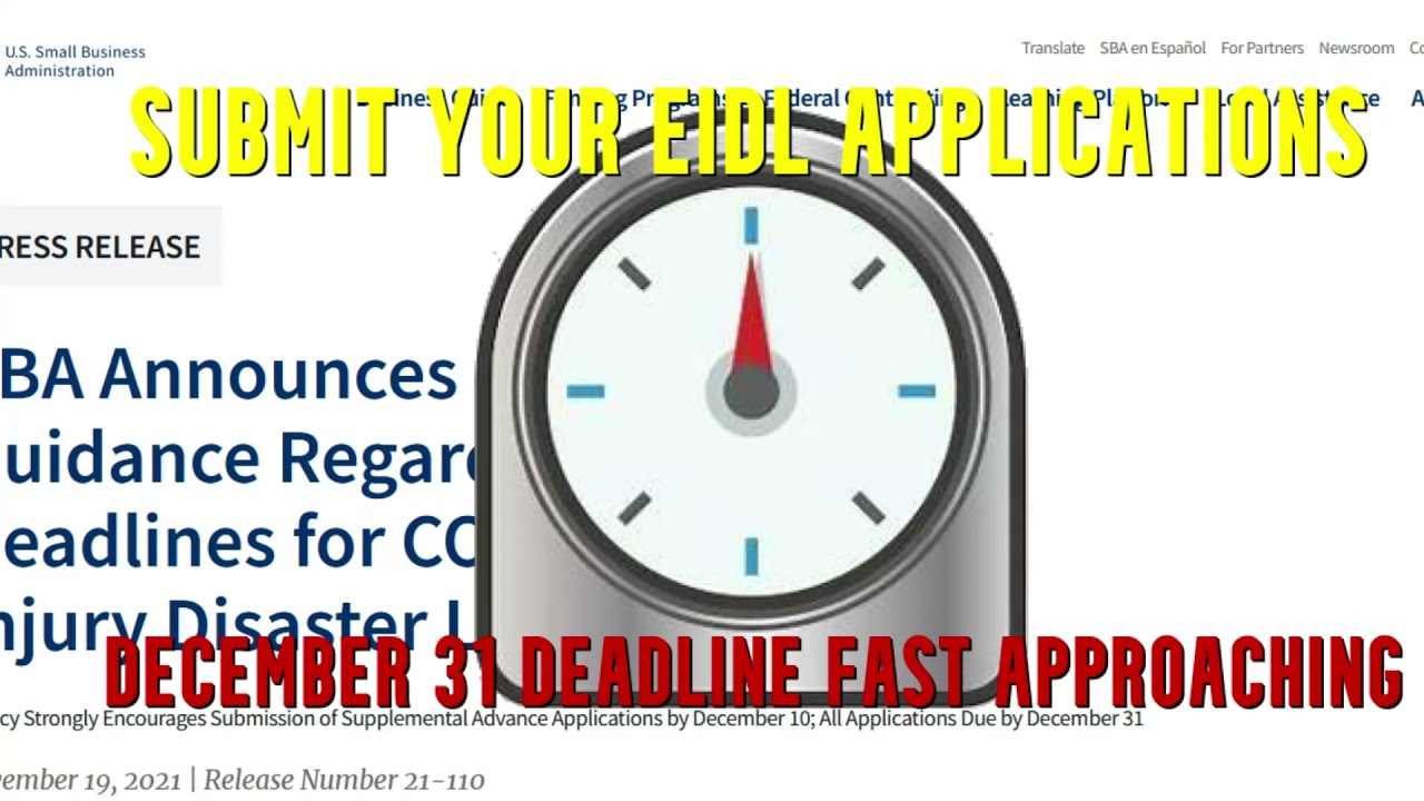 ⌚SBA December 31 Deadline Fast Approaching EIDL Loans 💲10000 Targeted 💲5000 Supplemental Advance NOW
