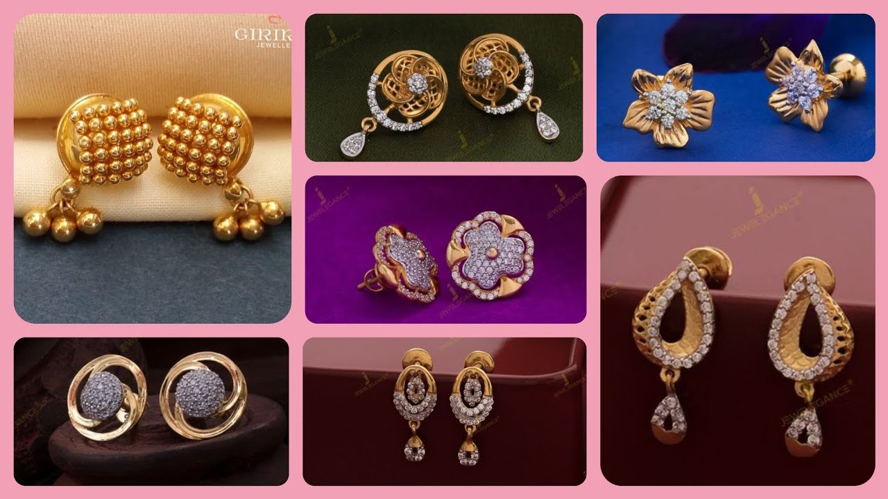 Most Beautiful Gold Stud Earrings Designs With Weight | New Small Stud ...