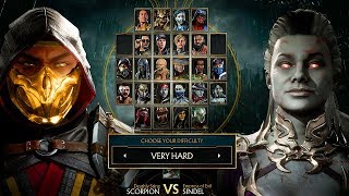 Mortal Kombat 11 Sindel Vs Scorpion Gameplay Very Hard Difficulty MK11