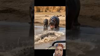 Hippo saves baby from crocodile-brutal attack #shorts
