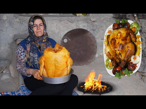 پخت مرغ شکم پر در تنور