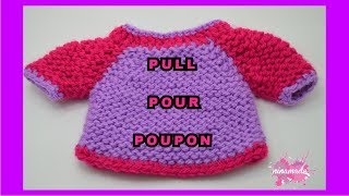Diy Pull Pour Poupon Avec 2 Aiguilles Tres Facile Knit Pullover For Doll Very Easy Youtube