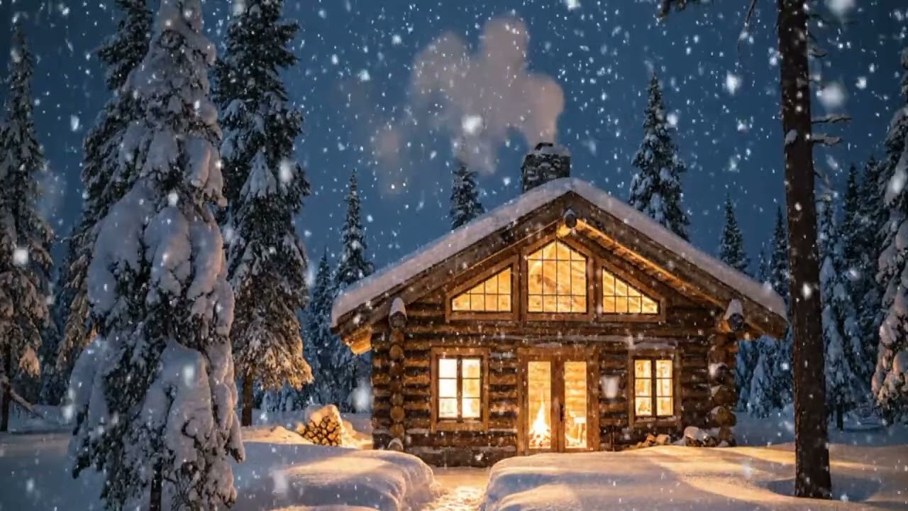 Cozy Up To This Snowy Cabin Fireplace Ambience