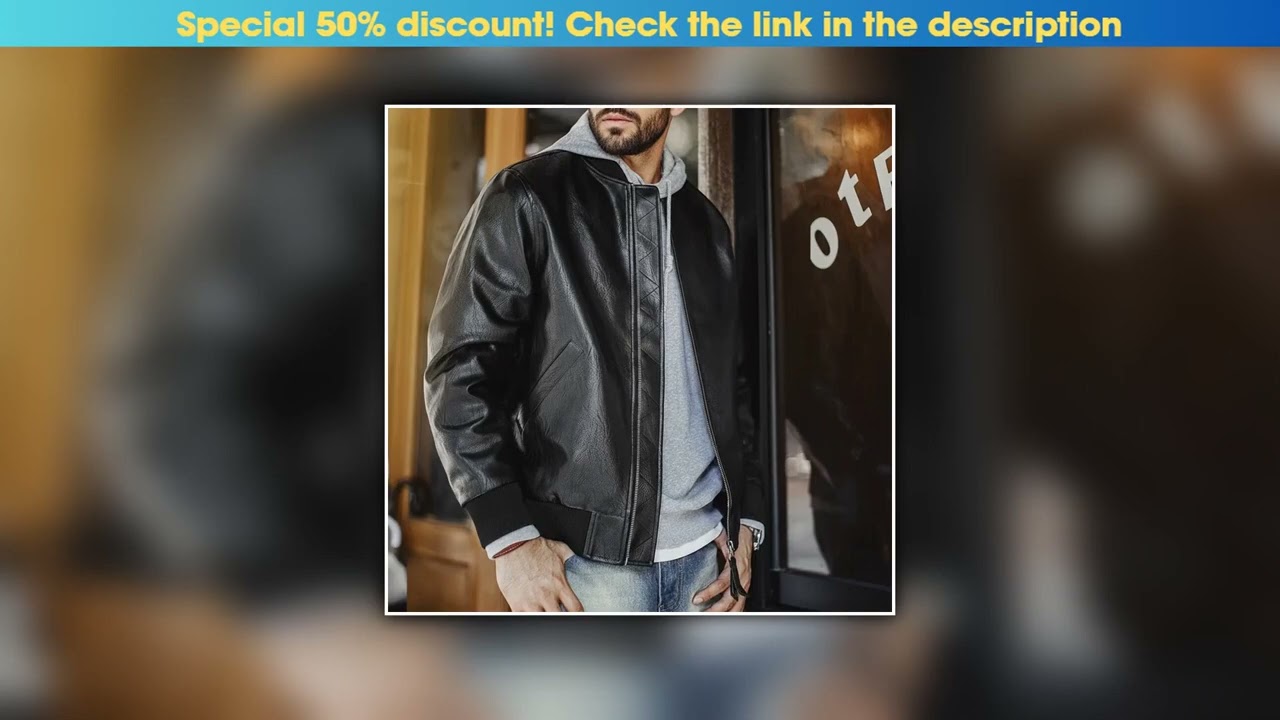 Limited Maden Vintage Men's MA1 Leather Jacket Black Pilot Bomber Jacket Short Zip-up Pocket Baseba