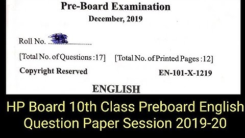 HP Board 10th Class Preboard English Question Paper 2019(Session 2019-20)