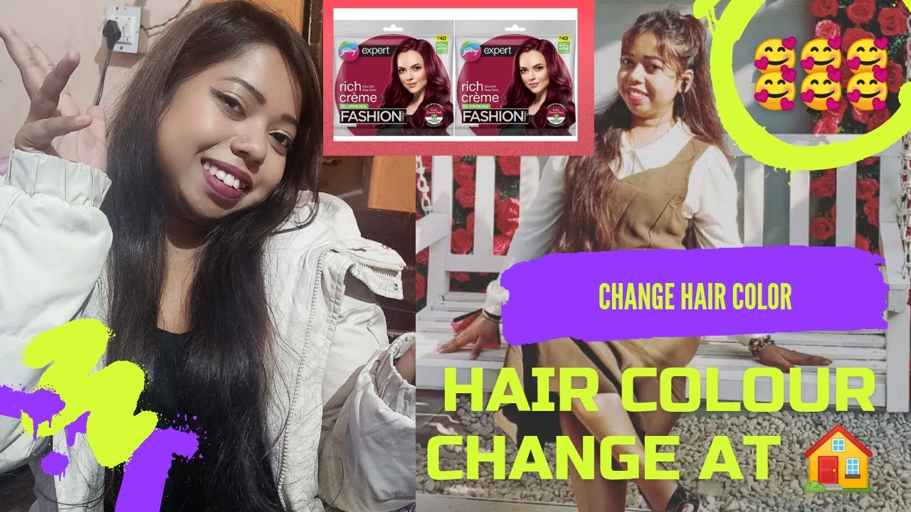 Hair Color at home Godrej hair color result Burgundy color YouTube