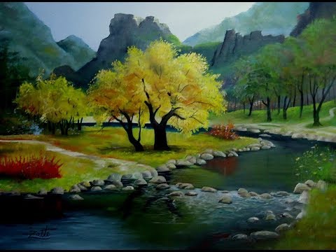 como pintar uma paisagem com rio youtube