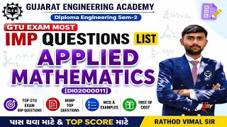 Applied Mathematics IMP Questions List 2026 | Diploma Sem-2 (DI02000011) | Most Important Questions🔥