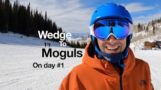 Wedge to Moguls on Day 1 Skiing, video #1