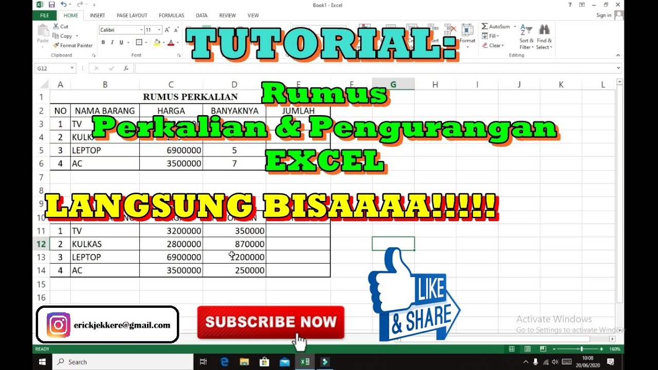 Rumus Excel Penjumlahan Perkalian Dan Pengurangan Rumus Excel Dasar