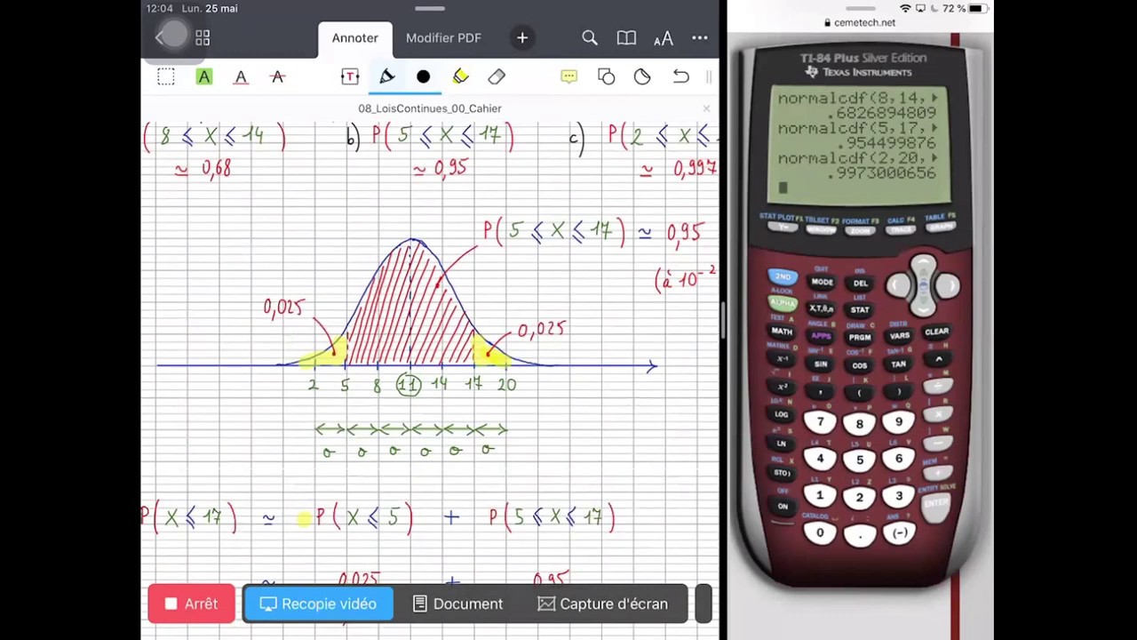 Maths Terminale - Lois normales - calcul de probabilités avec une