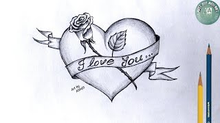 How to Draw Love Heart ♥️ with Rose // Love Heart Drawing