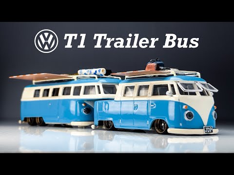 Volkswagen T1 Limo Trailer Camper Bus 8 wheelers Diecast Custom Welly