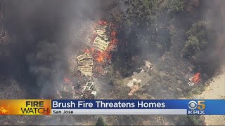 Two homes were destroyed and a dog died monday in fast-moving brush
fire that burned nearly 50 acres the foothills of east san jose. da
lin reports. (7/...