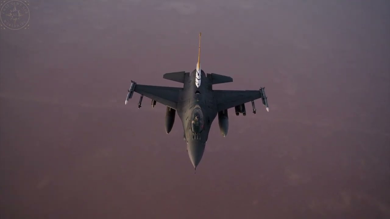 USAF F-16C and F-15E refuel with a KC-135 Stratotanker on air patrol at day and night.