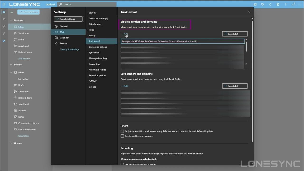 Outlook  Junk Email Settings in M365 Suite LoneSync YouTube