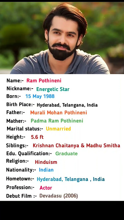 South Indian Actor Ram Pothineni Biography #shortsvideo #rampothineni
