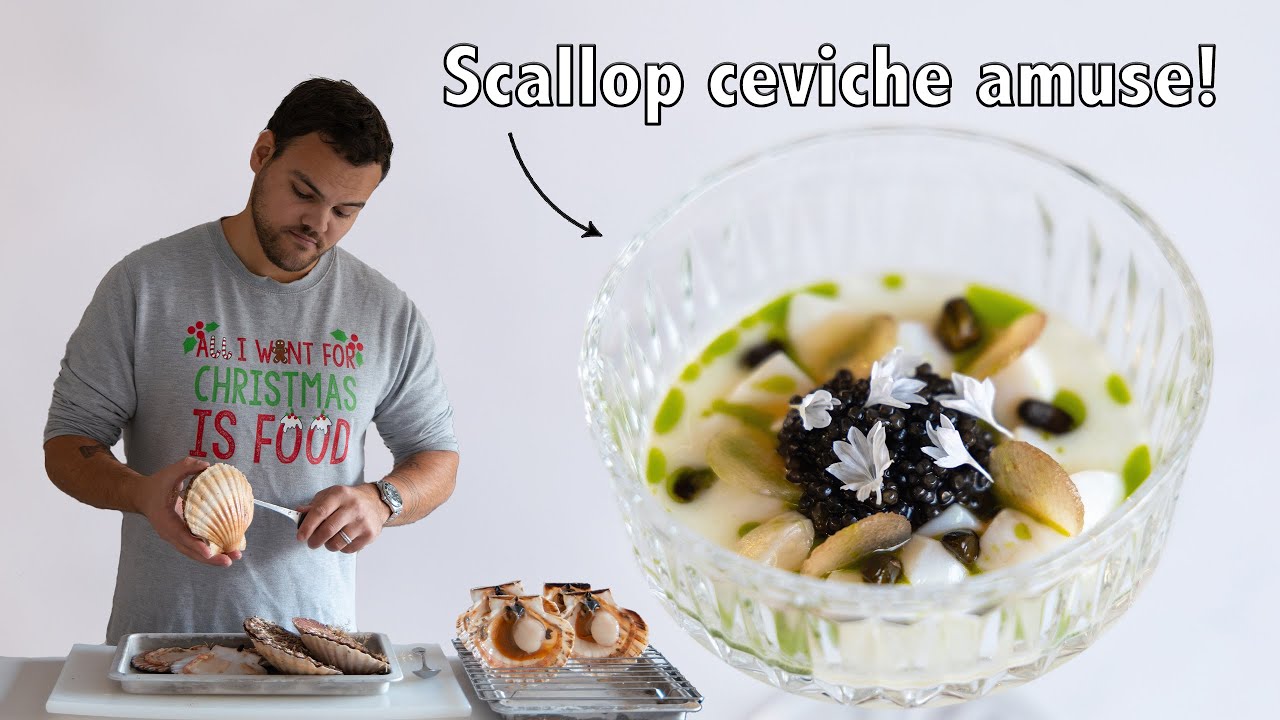 Scallops Ceviche Amuse! Fine Dining Christmas Menu Special! Tiger Milk with Caviar & Pistachio