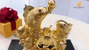 Tượng cá chép vượt vũ môn dát vàng 24k